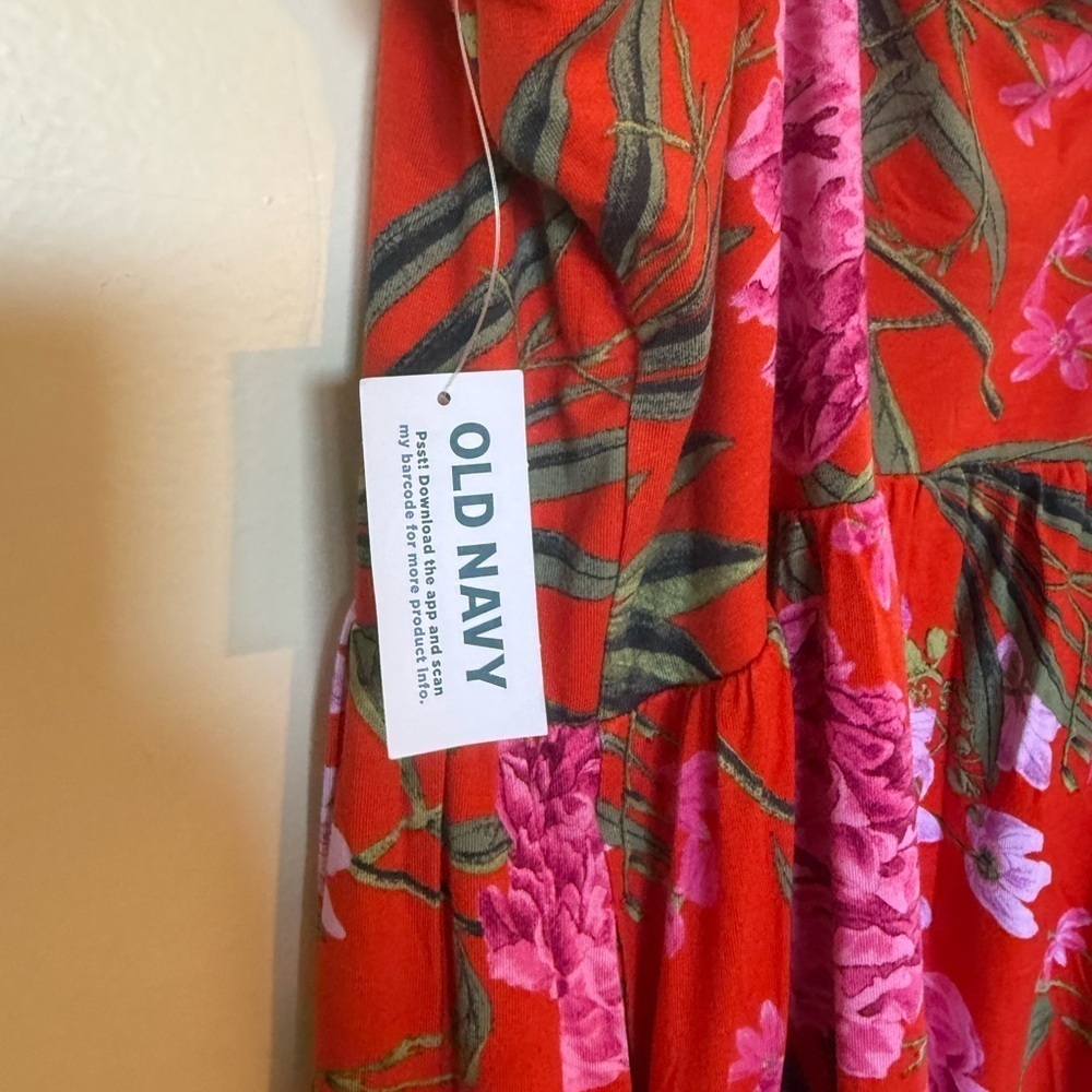 NWT Old Navy Orange & Floral Print Fit & Flare Dress in Size XL - Picture 5 of 8